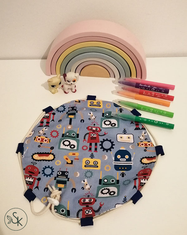Sakood SK - Pochon de transport de jouets avec coloriage lavable pour enfant - bleu robot super héros